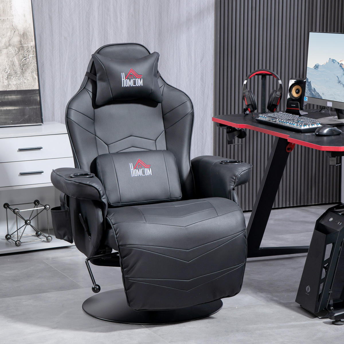 RELAXSESSEL mit Massagefunktion, Elektrisch Fernsehsessel mit Liegefunktion - Schwarz, Leder/Kunststoff (82.5/111.5/79.5cm) - HOMCOM