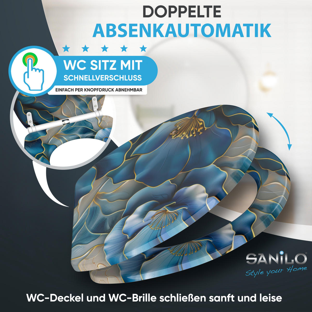 WC-SITZ mit Absenkautomatik & Top Fix Bluemara - Blau, Holzwerkstoff (37.7/5.5/48cm) - Sanilo