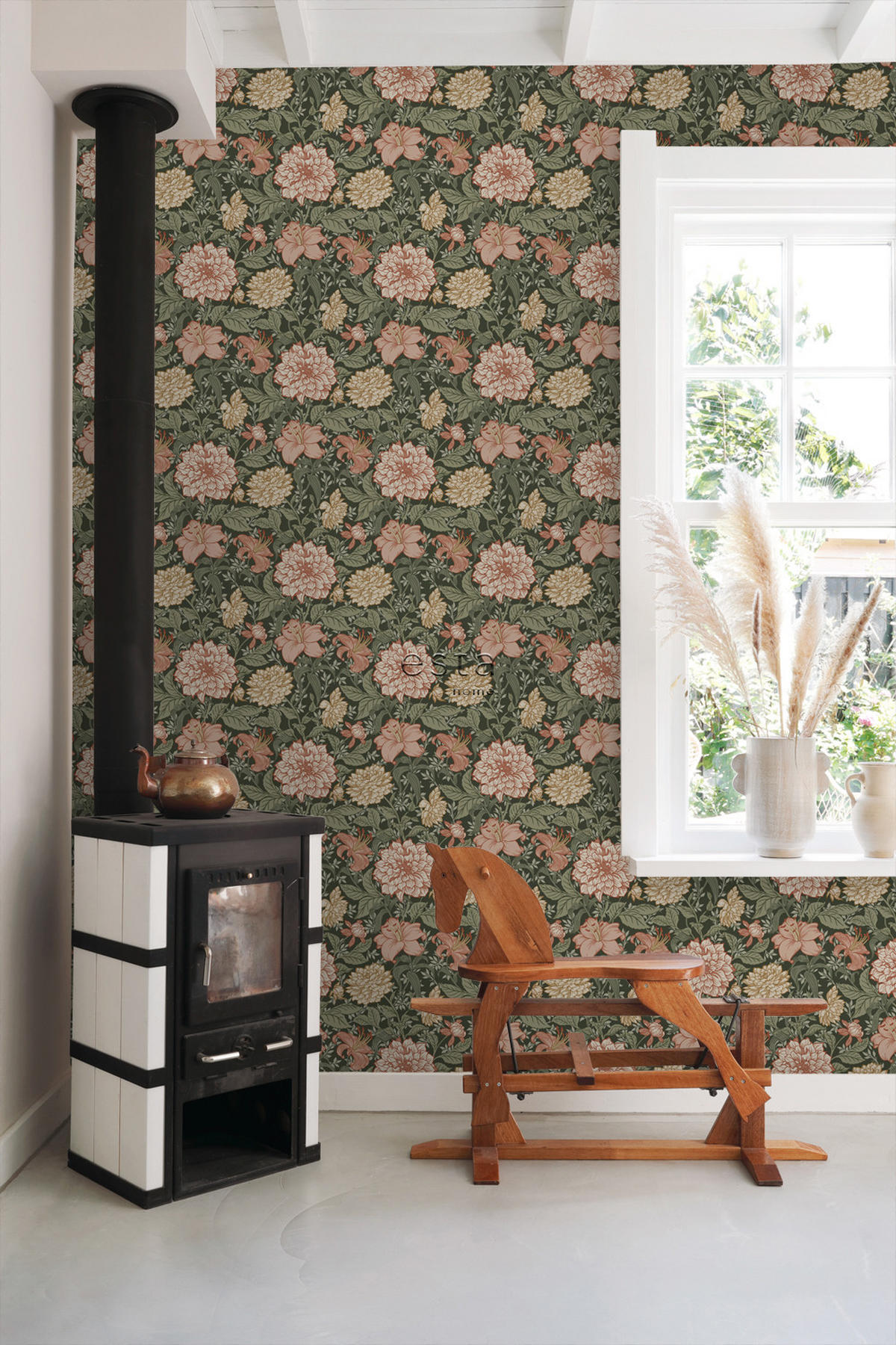 TAPETE Blumenmuster 53 cm x 10.05 m - Grün, Papier (53/1000cm) - ESTAhome