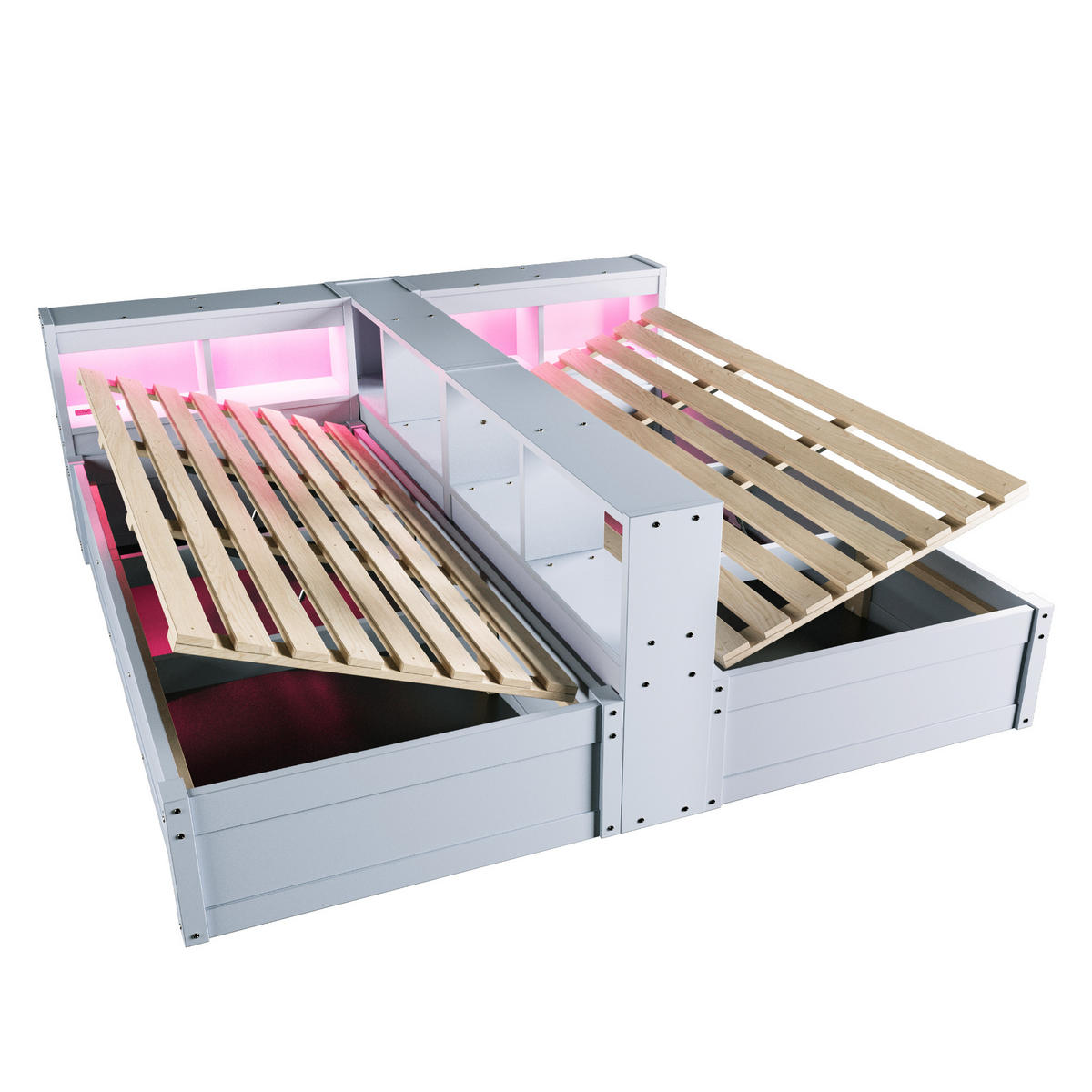SCHLAFSOFA 90x200cm LED Stauraum Steckdose Holzbett Grau - Grau, Holzwerkstoff (180/200cm) - FLIEKS