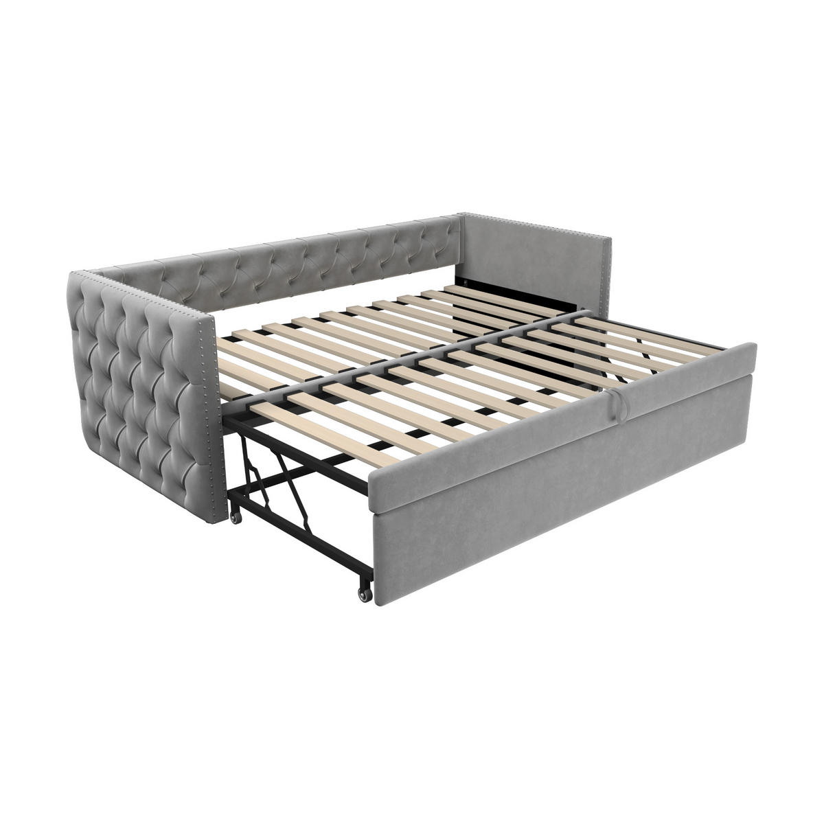 POLSTERBETT 90x200 Hellgrau Samt Ausziehbar - Hellgrau, Textil (90/200cm) - FLIEKS