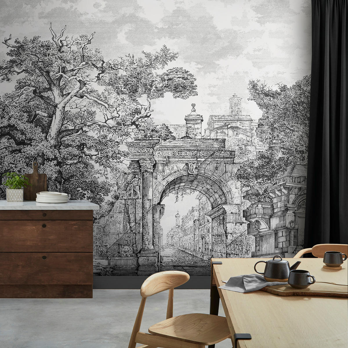 FOTOTAPETE Rivington Folly Skizze 250x400cm - Schwarz, Papier/Kunststoff (250/400cm) - Graham & Brown