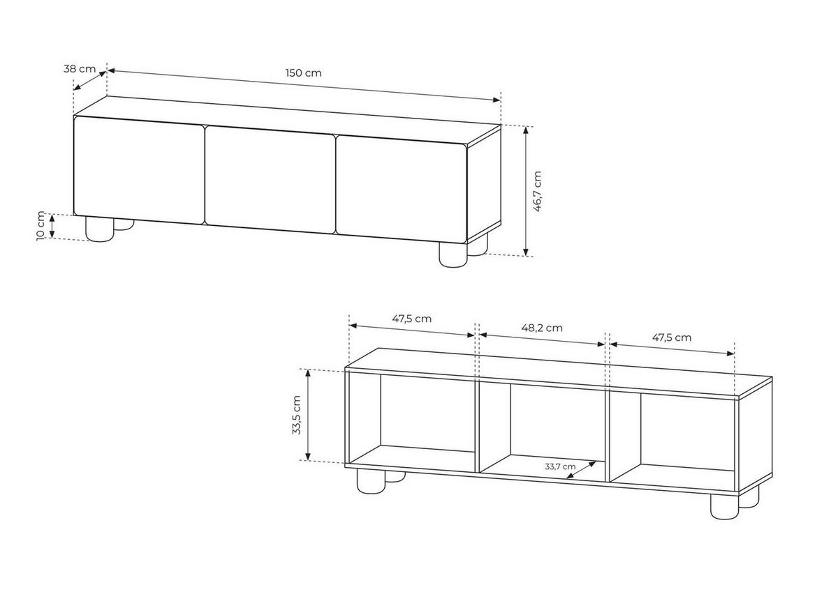 TV-SCHRANK 150 cm Bloom, Eiche Vicenza, Boho, 3 Türen - Eichefarben, Holz (150/47/38cm) - Emporius