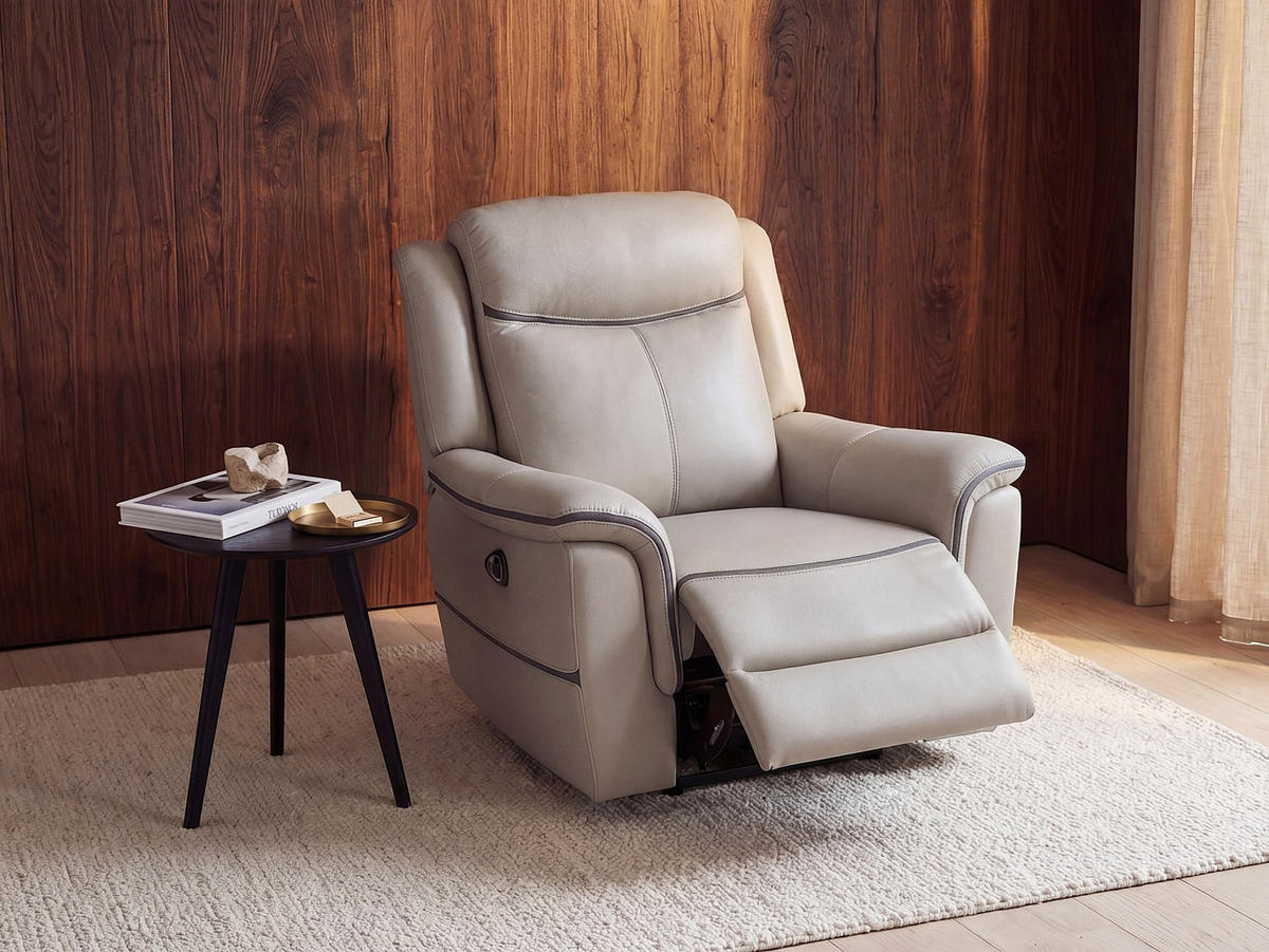 RELAXSESSEL - 1 Person - Leder - Hellgrau - - Hellgrau, Leder (105/102/95cm) - Vente-Unique