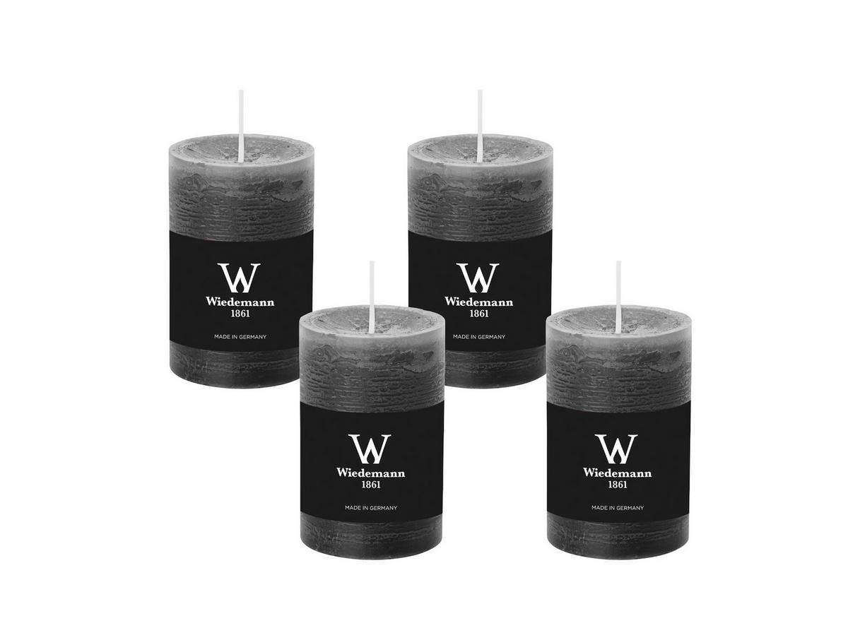 STUMPENKERZE Rustik Grau 140 x 100 mm, 4er Adventskerzen-Set - Grau, Paraffin (14cm) - Wiedemann Kerzen