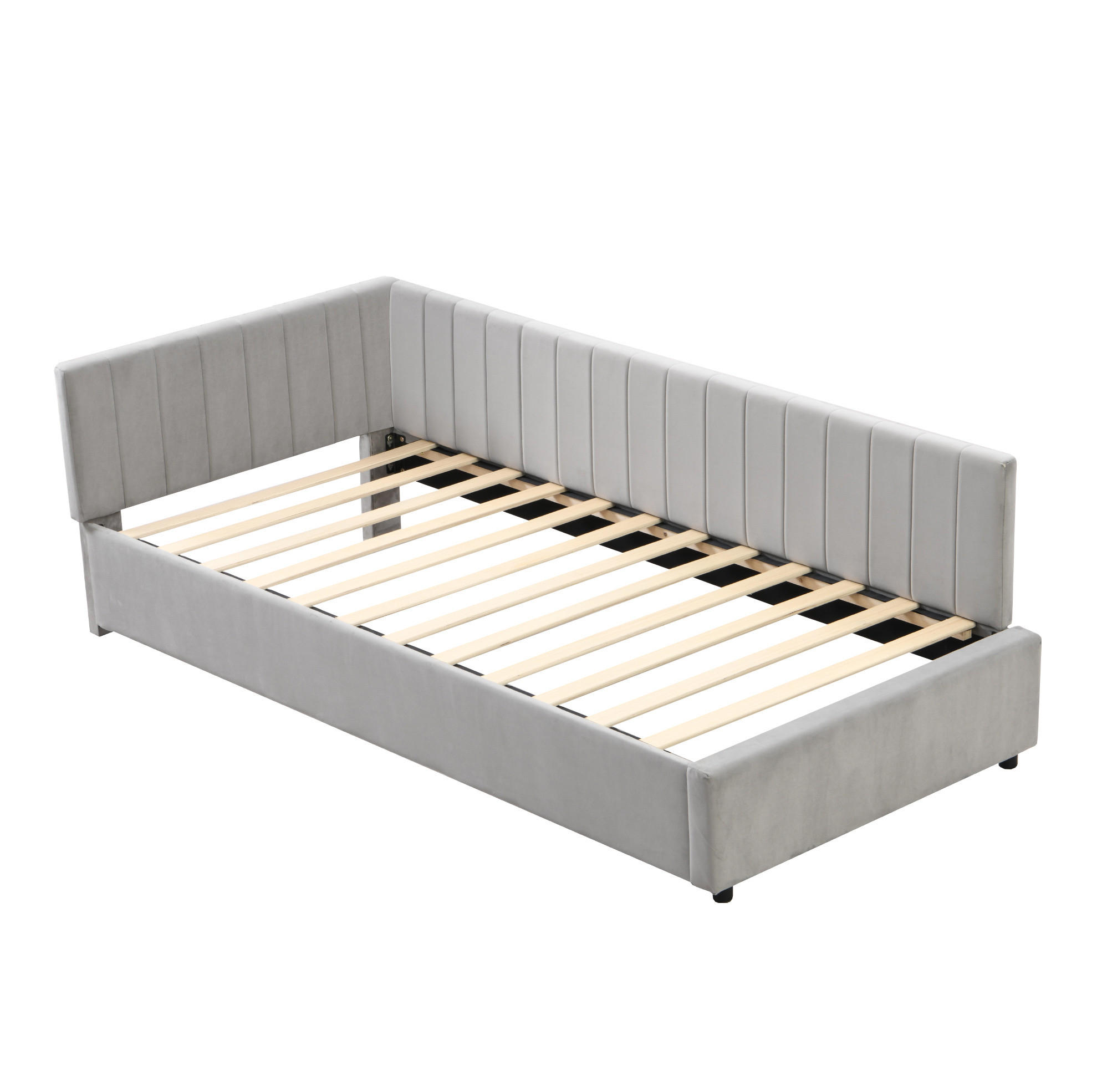 SAMT-POLSTERBETT 90/200 cm in Grau mit Lattenrost und gepolstertem Kopfteil - Grau, Leder (90/200cm) - BEAOK