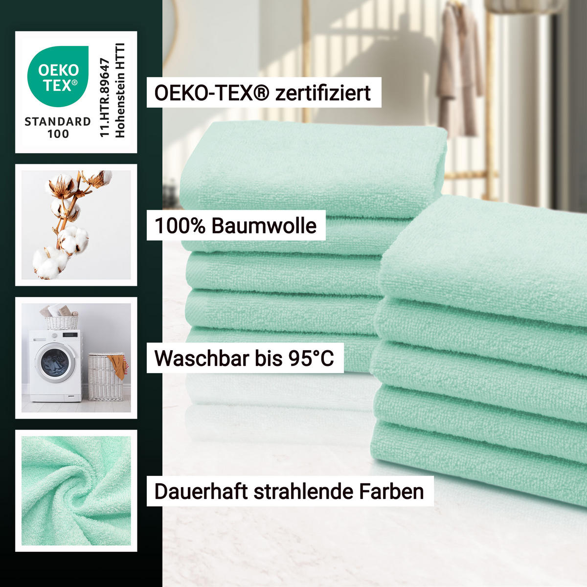 SEIFTÜCHER, 10er-Set, 30x30 cm, 100% Baumwolle, Blau - Grün, Textil (30/30cm) - Zollner