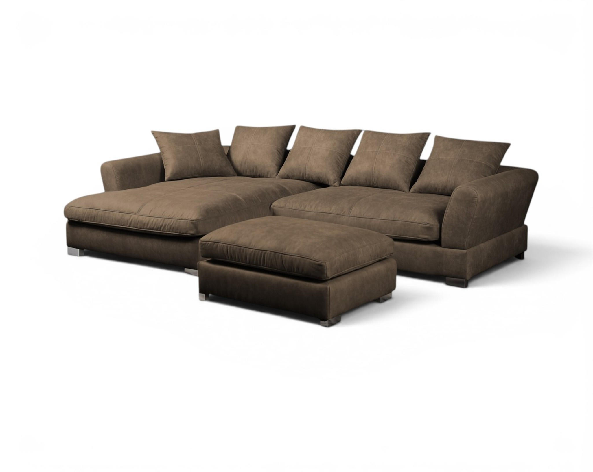 ECKSOFA Tizian Inkl. Hocker - Braun, Holzwerkstoff/Textil (182/290cm) - Fun Möbel
