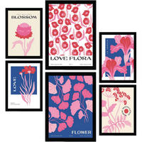 POSTER Set Mit 6 Blumenliebe Größe A3 & A4 Schwarzer Rahmen - Schwarz, Papier (29.7/1cm) - Nacnic