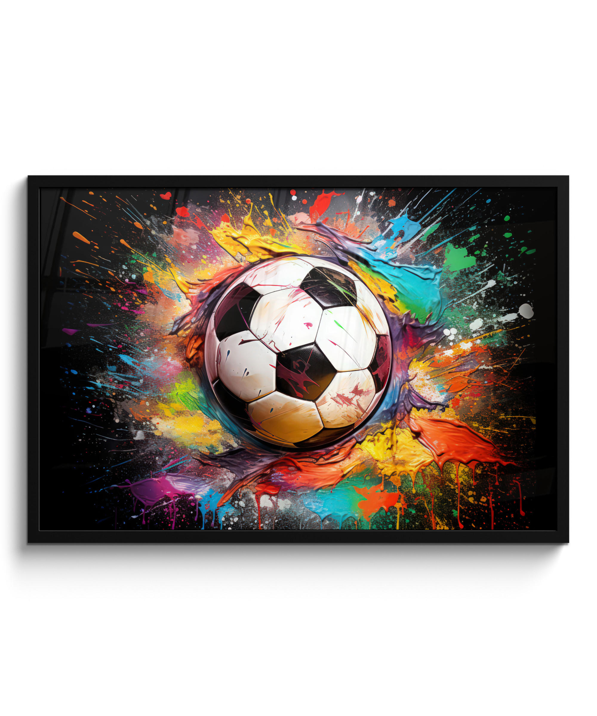 POSTER MIT RAHMEN Fußball - Farbe - Farben - Schwarz - Weiß 90x60 cm - Weiß, Papier (90/60cm) - MuchoWow