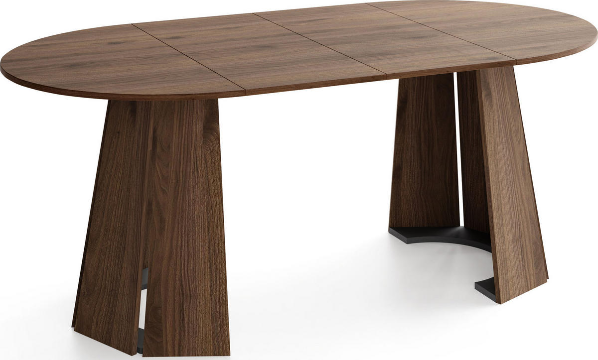 ESSTISCH Lunda rund ausziehbar verlängerbar, Wallnuss Dunkelbraun 100-180/100/76 cm - Nussbaumfarben/Schwarz, Holzwerkstoff (100/100/76cm) - WFL GROUP