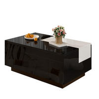 COUCHTISCH 80/50/35.5 cm schwarz höhenverstellbar mit LED-Beleuchtung und ausziehbarer Tischplatte - Schwarz, Holzwerkstoff (80/50/35.5cm) - OKWISH