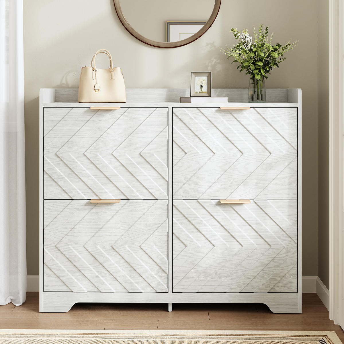 SCHUHSCHRANK aus MDF 105x24x90cm in Weiß mit 4 Klappfächern - Weiß, Holzwerkstoff (105/90/24cm) - Modfu