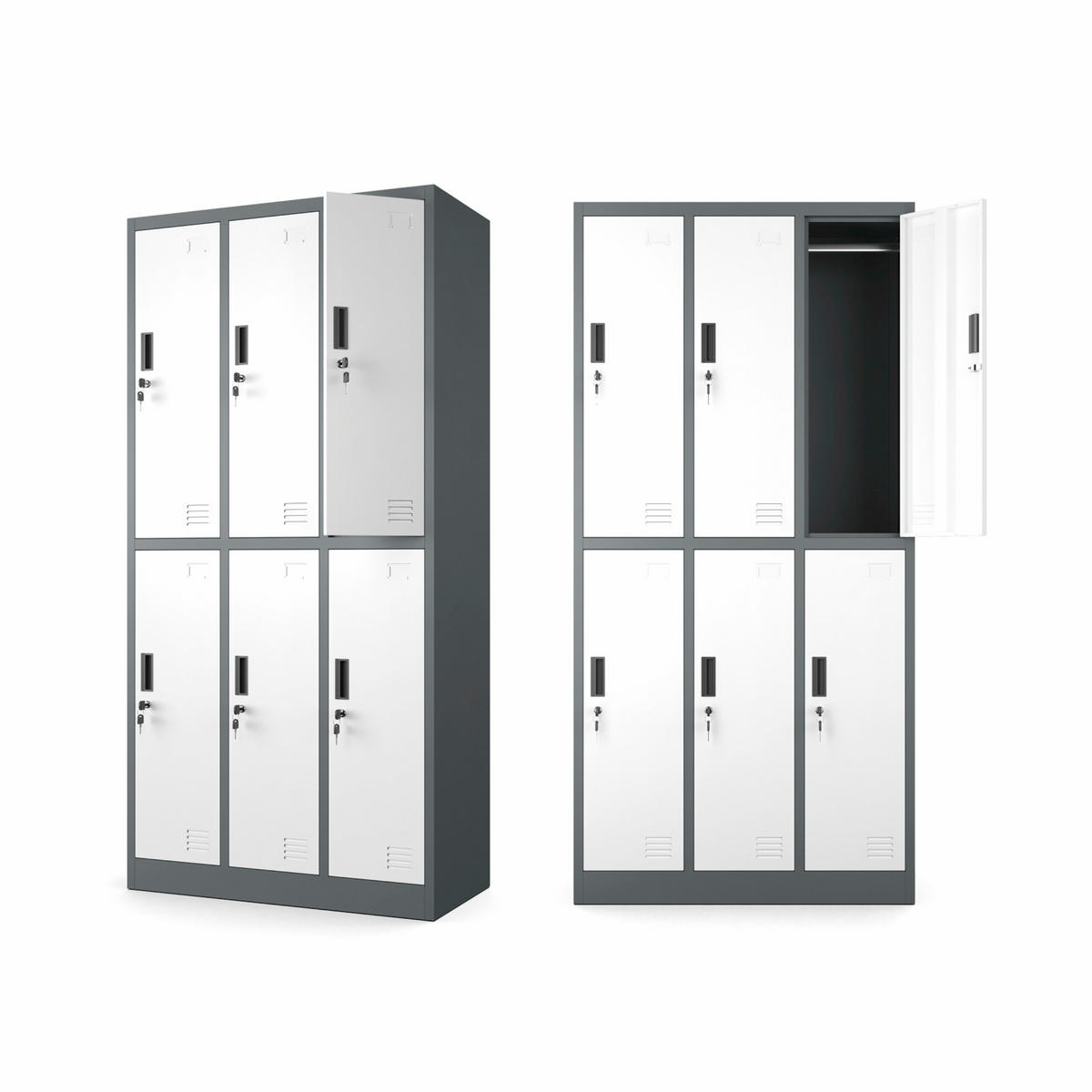 MEHRZWECKSCHRANK mit 6 Fächer Weiß Anthrazit Stahl 90x185x45cm - Anthrazit/Weiß, Metall (90/185/45cm) - Muralo