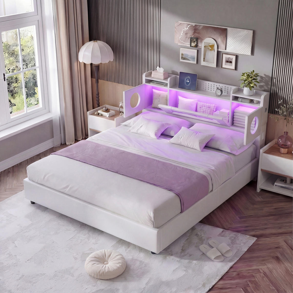 POLSTERBETT 140x200 cm Weiß mit Kopfteil Stauraum und Ladefunktion Kunstleder - Weiß, Holz/Metall (140/200cm) - PARAFTA HOME