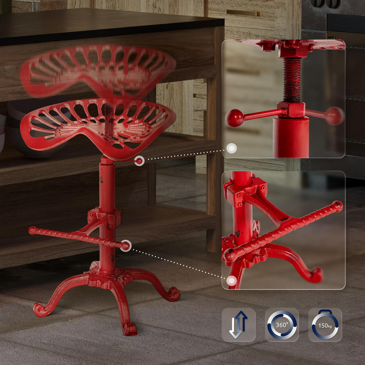 BARHOCKER 2er Set Metall Rot - Rot, Metall (44/56/34cm) - CLP