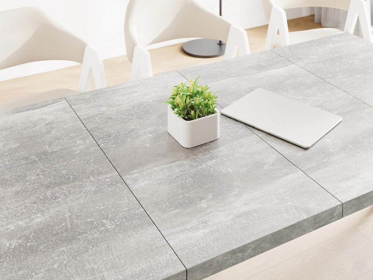 ESSTISCH Quadro quadratischer ausziehbarer, Grauer Beton 100-200/100/76 cm - Hellgrau/Weiß, Holz/Holzwerkstoff (100/100/76cm) - WFL GROUP