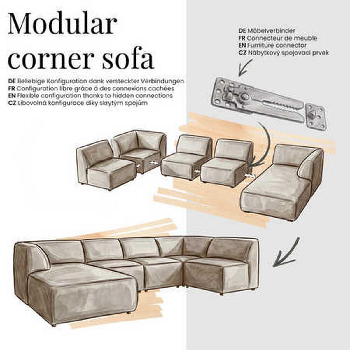 ECKSOFA GRIDA 4M L Beige Cord - Rechts - Beige/Creme, Kunststoff/Textil (176/335cm) - MKS