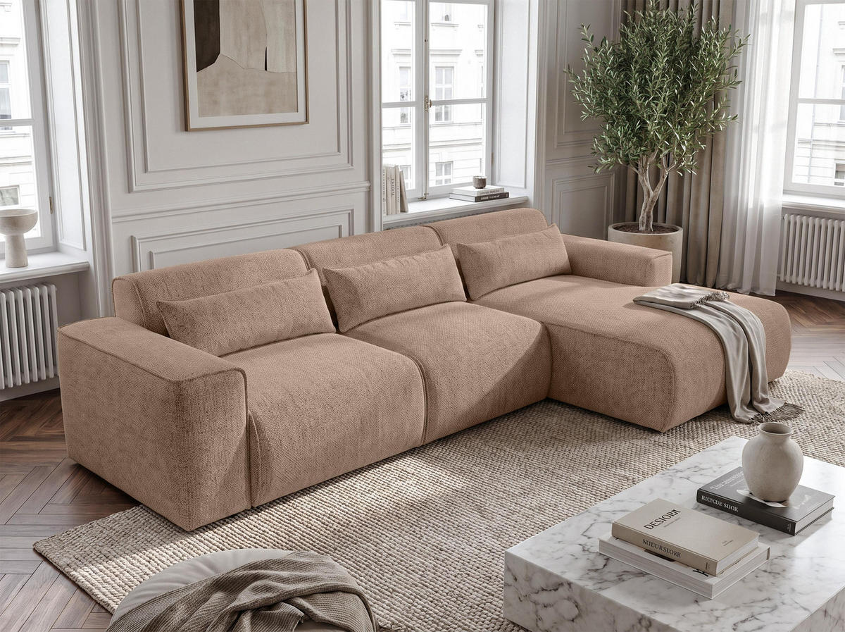 ECKSOFA L Form Ruyam Beige 310/165/78 cm – Schlaffunktion Rechts - Beige/Schwarz, Kunststoff/Textil (310/170cm) - AX Living
