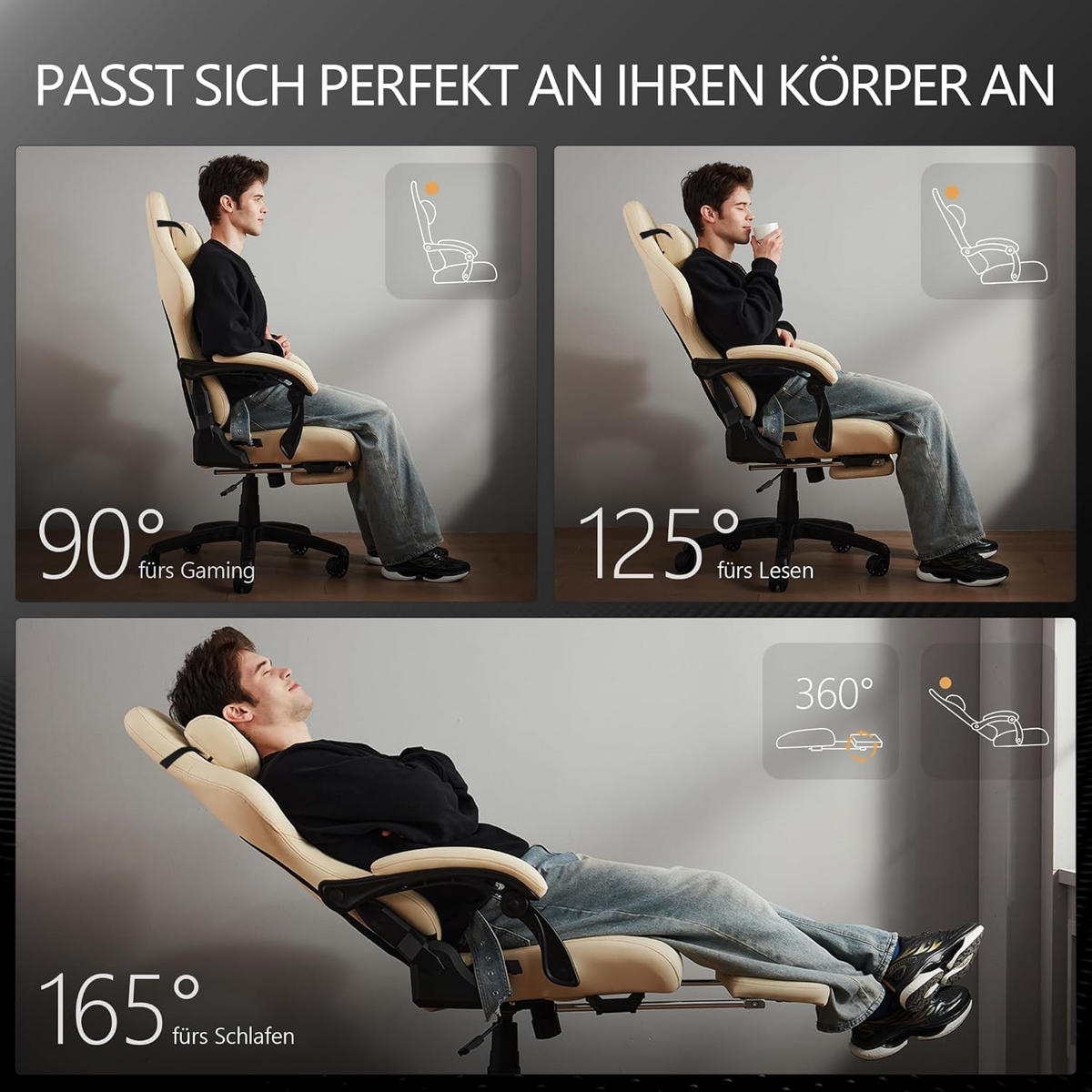 GAMING-STUHL & hoher Rückenlehne, Massagefunktion PU-Leder - Weiß, Leder (61/117/61cm)