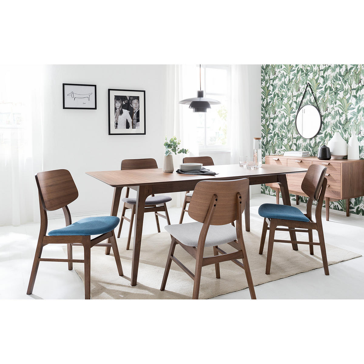 ESSTISCH - Gummibaum teilmassiv - Walnussfarben, Holzwerkstoff (90/150/75cm) - home24