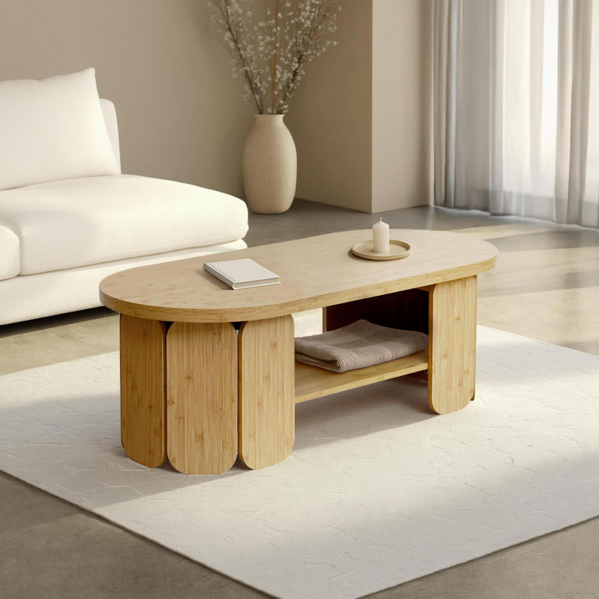 COUCHTISCH, Beigefarbe - Beige, Holz (110/50/38.5cm) - Oviala
