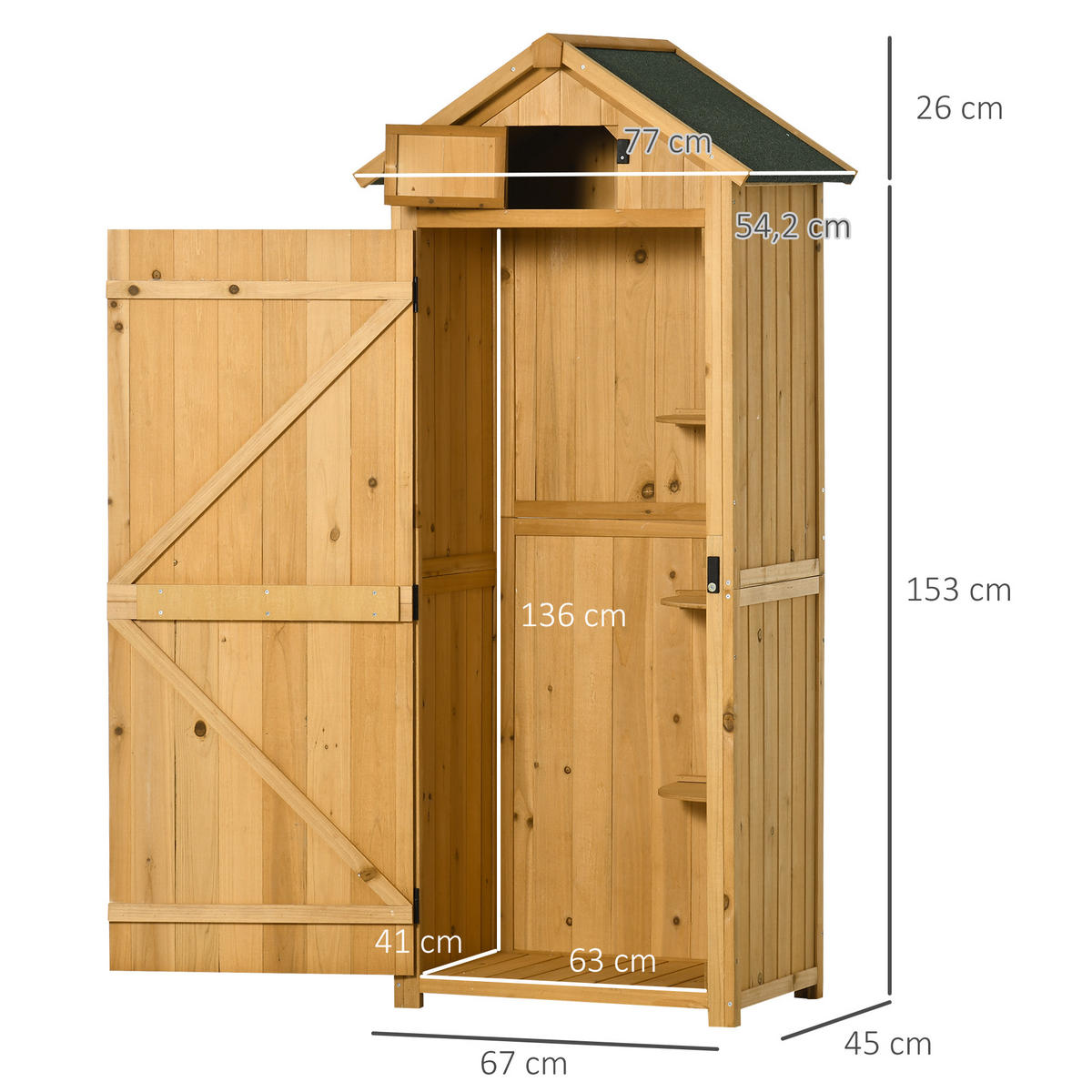 GARTENSCHRANK Geräteschuppen, mit Fachböden, Asphaltdach, Fenster, Holz, Gelb+Grün - Gelb/Grün, Holz (54.2/179/77cm) - Outsunny
