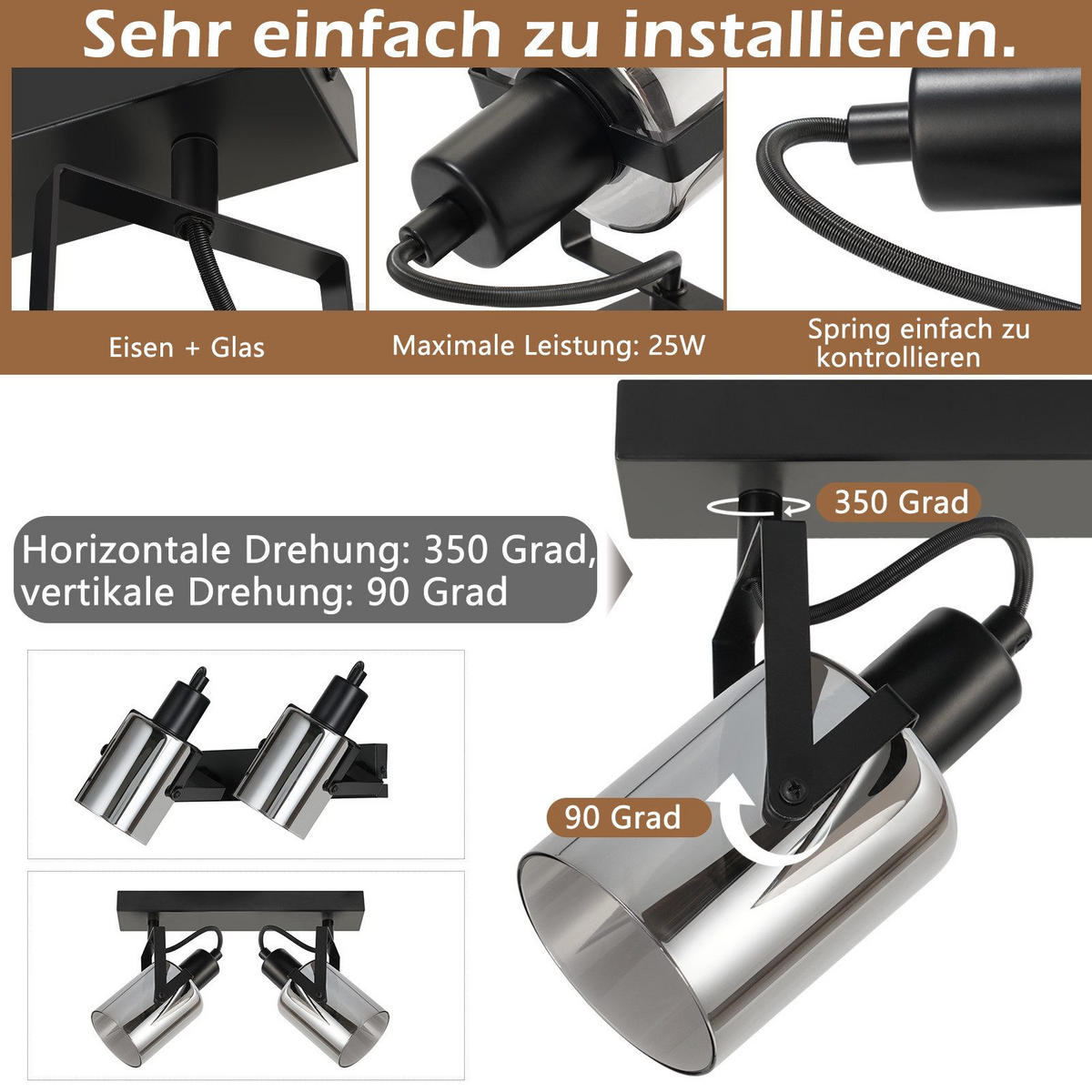 STRAHLER Minden 2-flammig 30/9.5/18 cm - Schwarz, Metall (30/9.5/18cm) - Nettlife