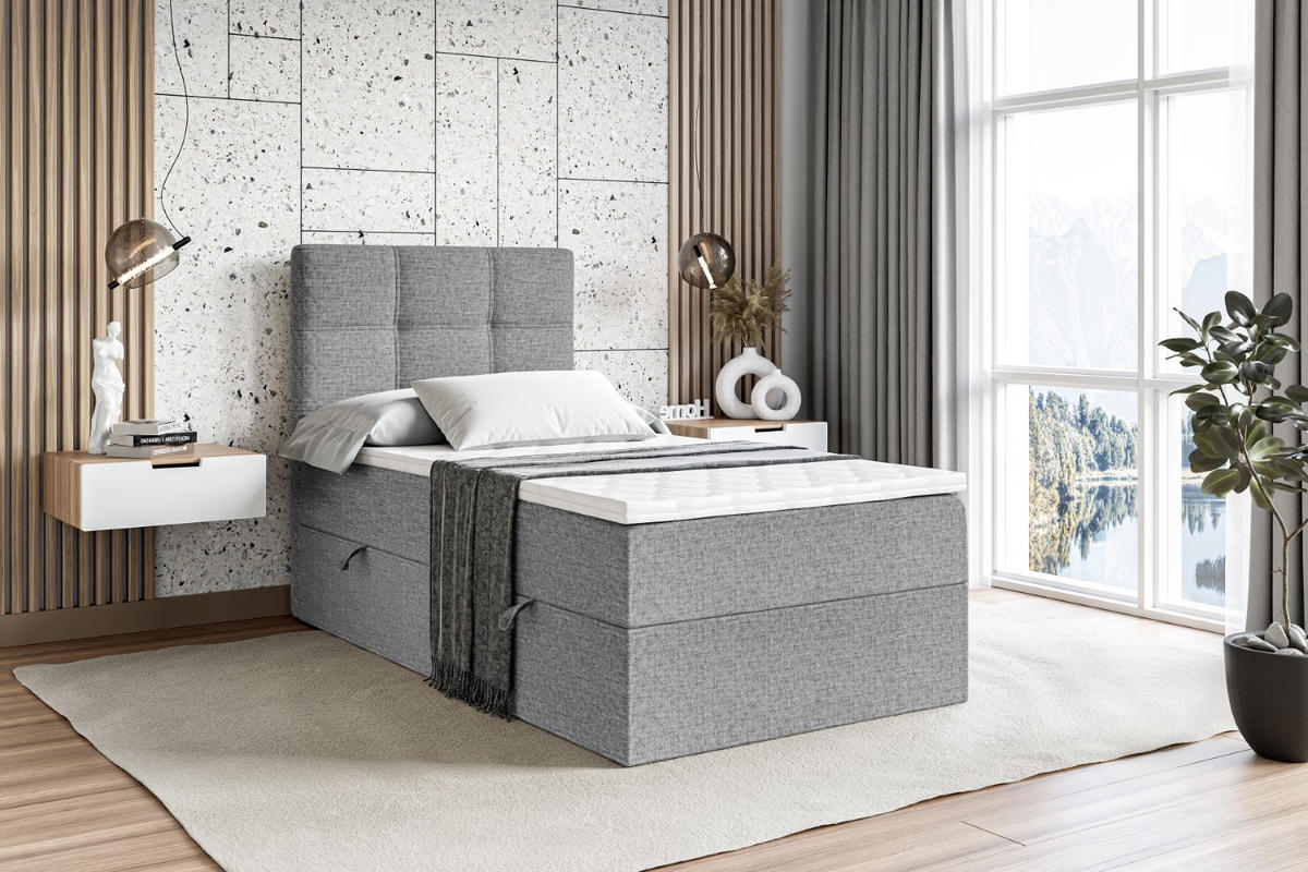 BOXBETT mit Matratze H3 und Lattenrost - MARCE - 90x200 - Rechts Grau - Grau, Holzwerkstoff (90/200cm) - ALTDECOR