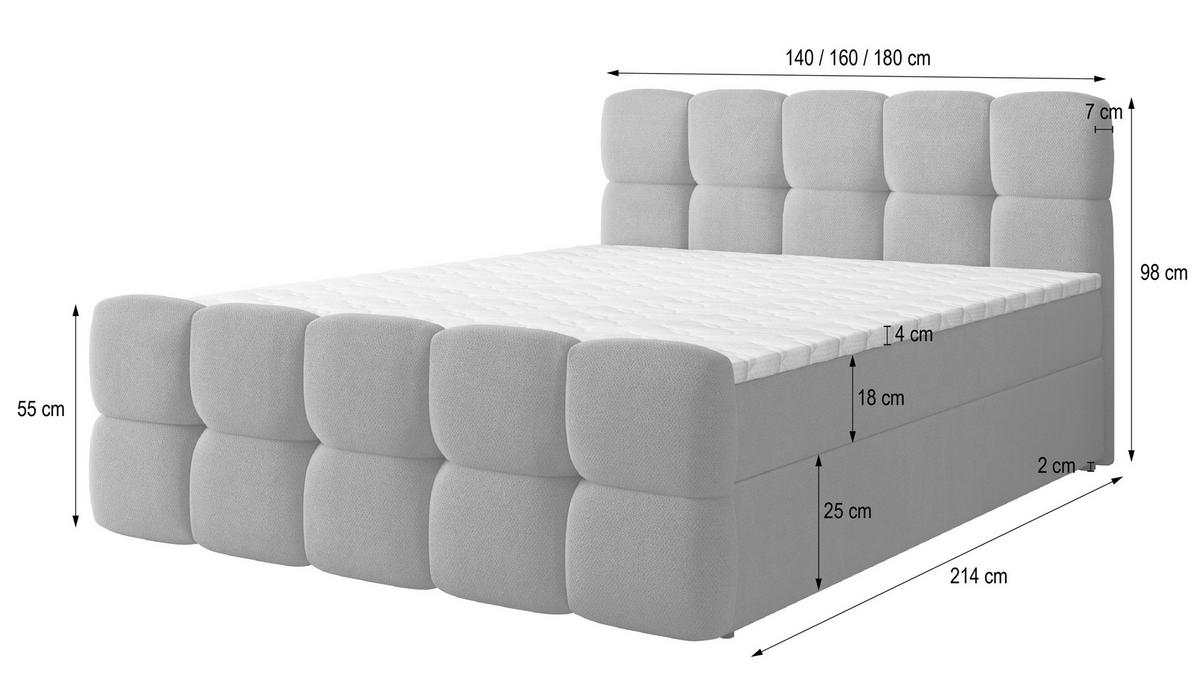BOXBETT BRUME 180x200 cm mit Matratze und Topper, H2+H3 - Gelb - Gelb, Holz (180/200cm) - MASSENO