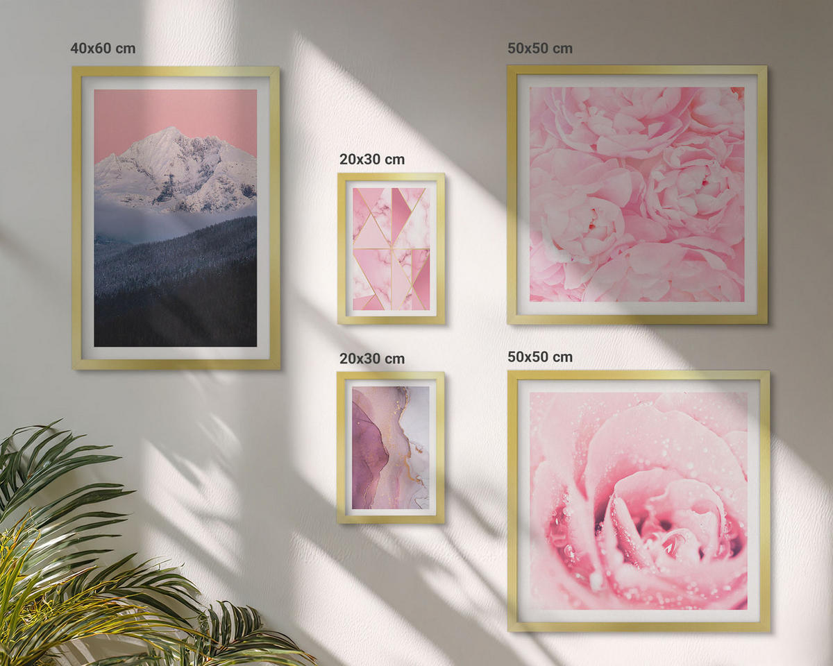 BILDER SET 5er Set - 50x50 cm & 20x30 cm & 40x60 cm Goldrahmen - Abstraktionen dekorativer Malerei - Goldfarben, Kunststoff (40/60cm) - TULUP