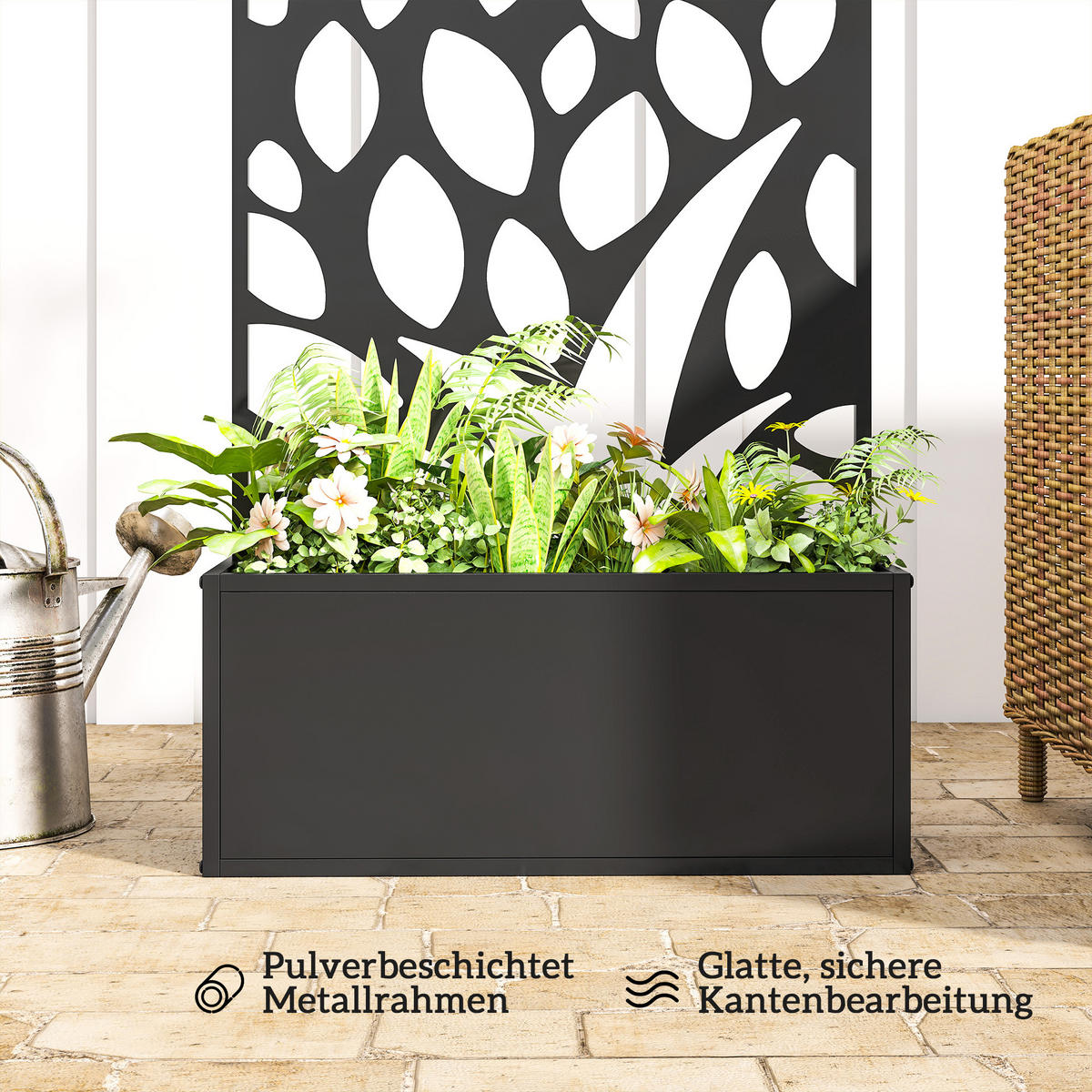 HOCHBEET mit Rankgitter aus Metall Schwarz - Schwarz, Metall (23/113/61cm) - Outsunny