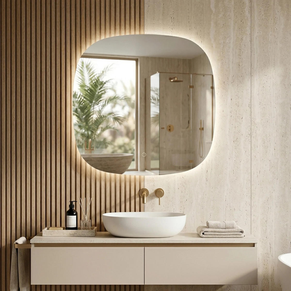 SPIEGEL Rea Led 70x70cm Top - Transparent, Glas (70/2/70cm) - REA
