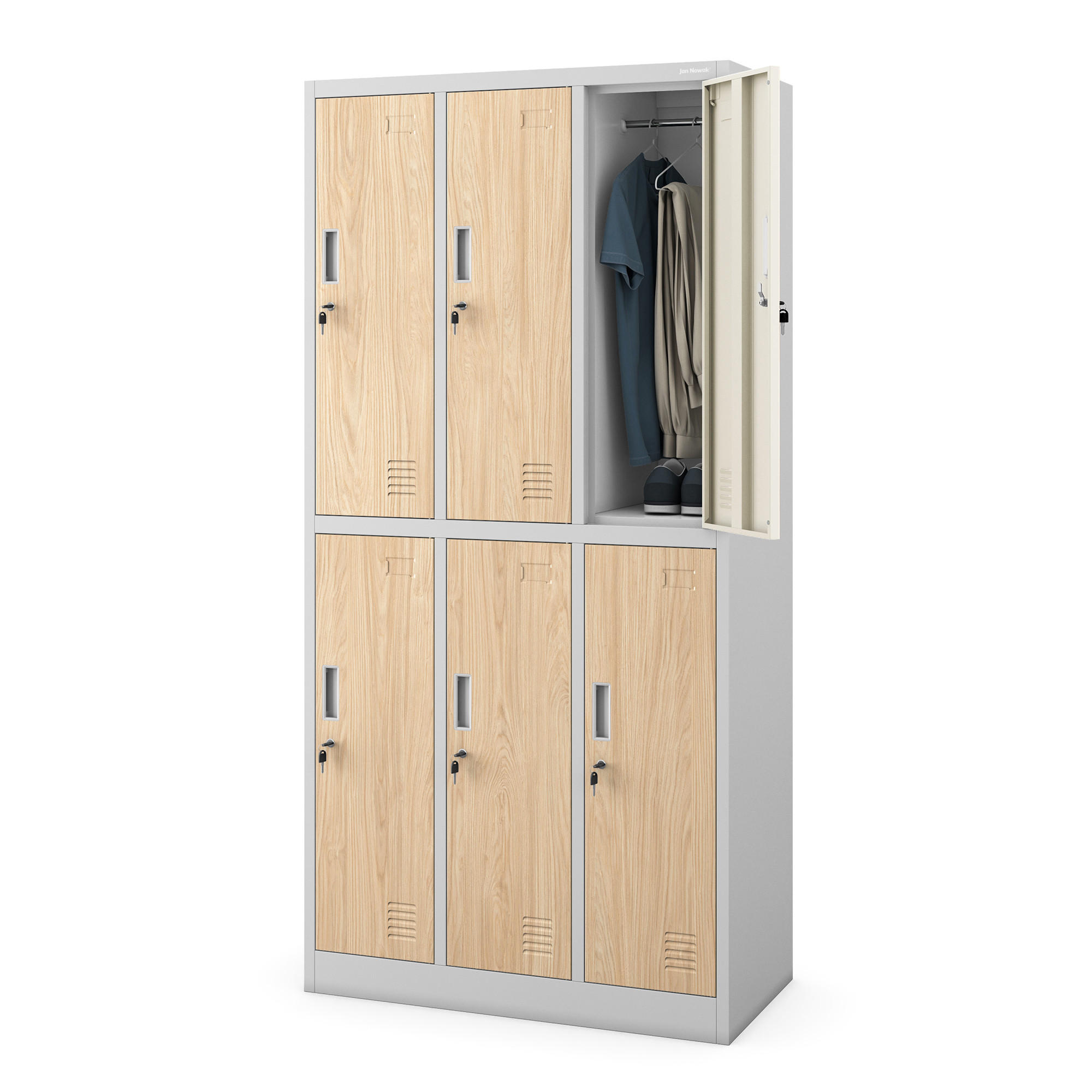 ARBEITSSCHUTZ-GARDEROBENSCHRANK 6-Türiger IGOR 185x90x45 cm - Grau/Sonoma Eiche, Metall (90/185/45cm) - Jan Nowak