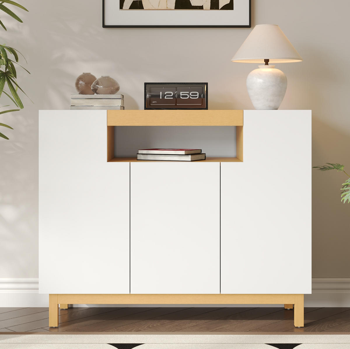 SIDEBOARD 120,5/42/96 cm in Weiß mit 3 Türen und offenem Fach - Weiß, Holzwerkstoff (120.5/96/42cm) - Flora Grace