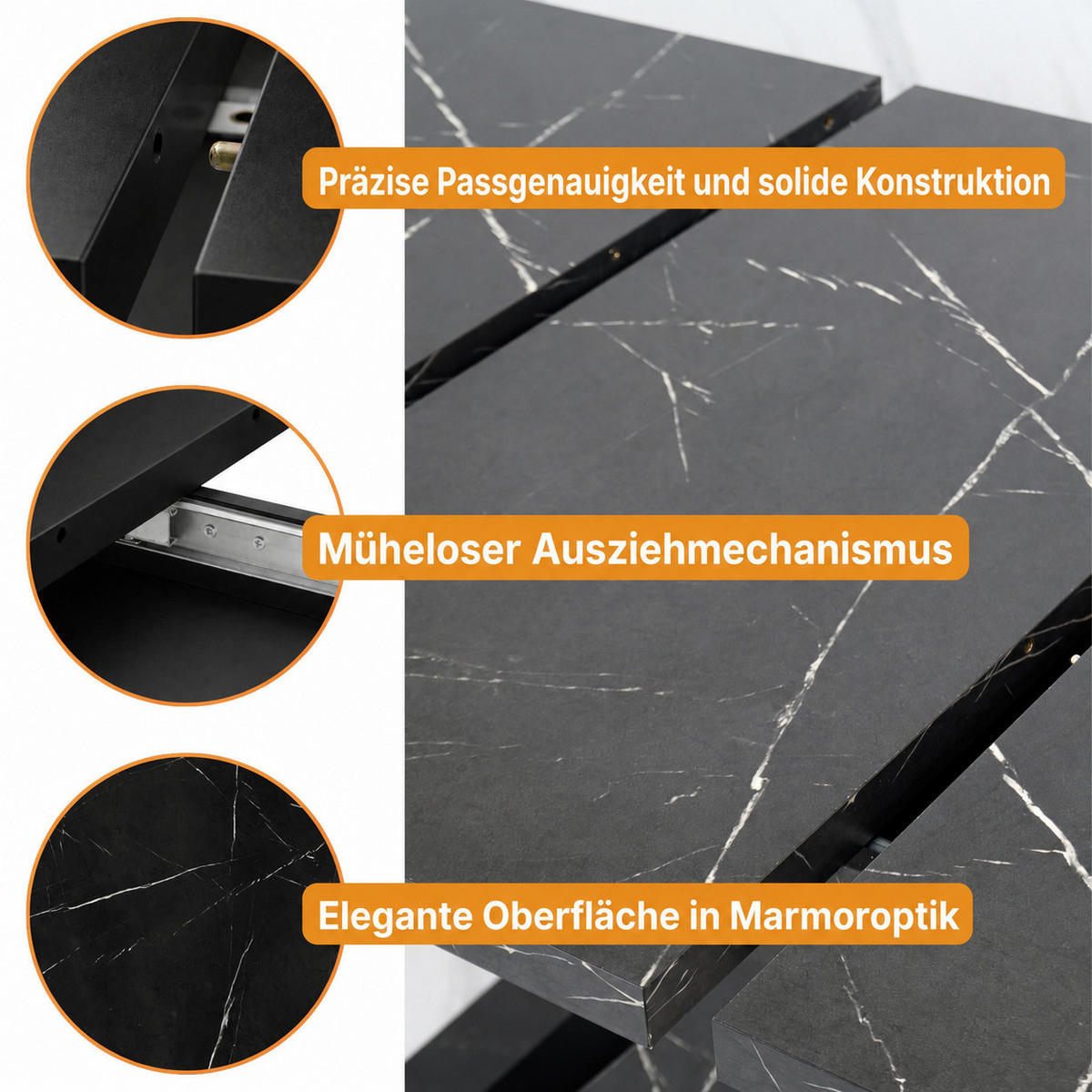 ESSTISCH Ausziehbar 120-160 cm Schwarz Marmor-Optik - Schwarz, Holzwerkstoff (160/80/75cm) - Home Collective