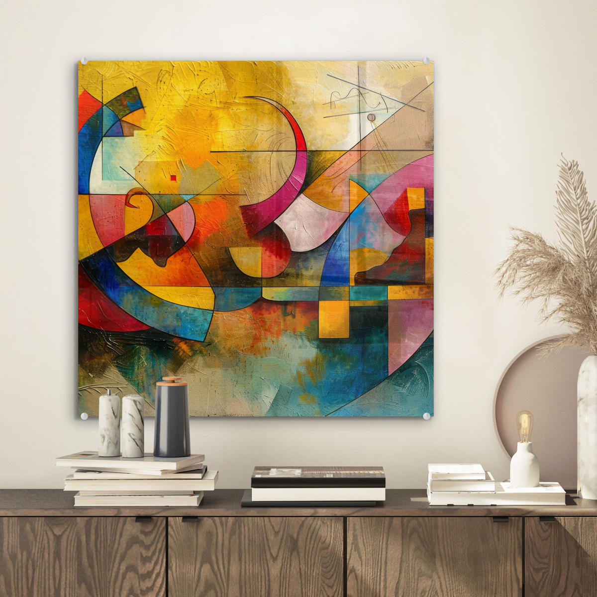 ACRYLGLASBILD Kunst - Abstrakt - Modern 50x50 cm - Gelb, Glas (50/50cm) - MuchoWow