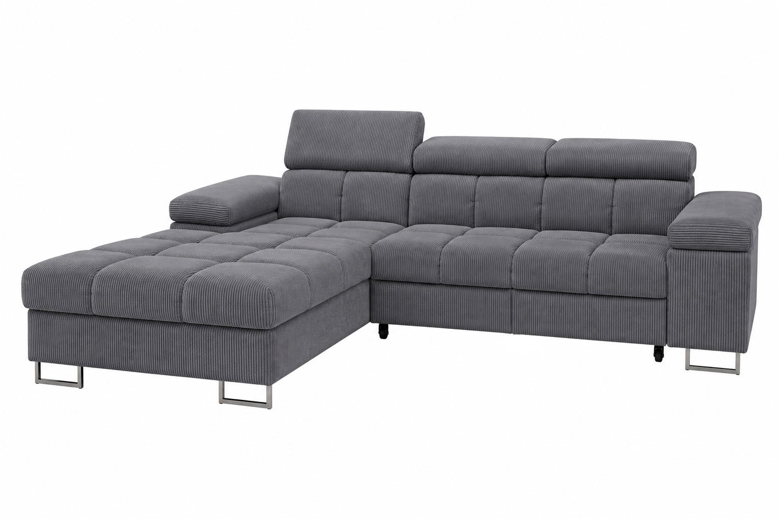 ECKSOFA COMODO Links mit Schlaffunktion & Bettkasten Grau - Dunkelgrau, Textil (203/271cm) - KS Home Concept