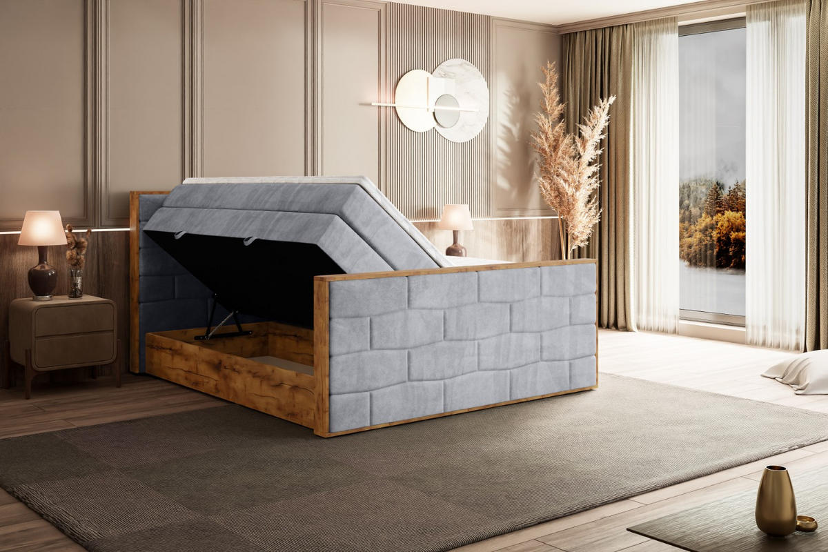 BOXSPRINGBETT mit Matratze H3|H4 und Lattenrost - LOLLI8-Z KING-160x200 - Grau Monolith - Hellgrau, Holzwerkstoff (160/200cm) - ALTDECOR