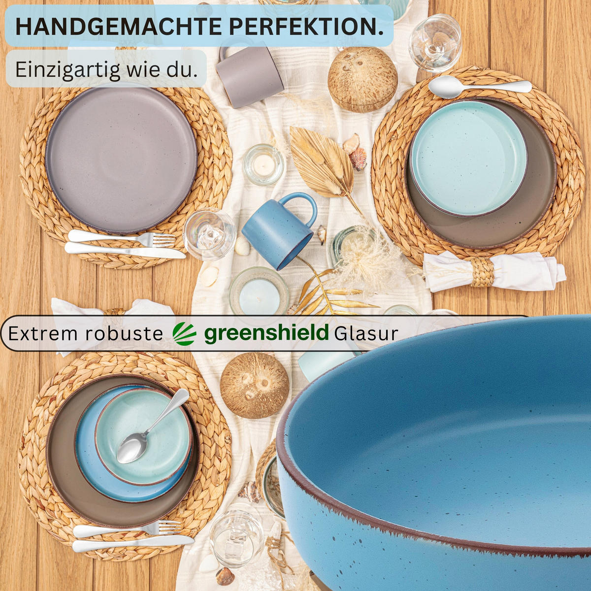 PASTASCHALEN BOMBAY MEERESBODEN - 4 teilig aus Steingut - Blau/Braun, Stein (20.5cm) - Sänger