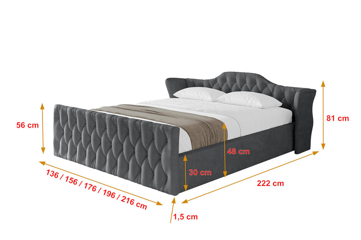 POLSTERBETT mit Bettkasten, Fußteil und Lattenrost, Boxbett mit Matratze H3/H4 - ZORAN-Z-V1 120x200 Dunkelgrau - Anthrazit, Holzwerkstoff/Textil (120/200cm) - ALTDECOR