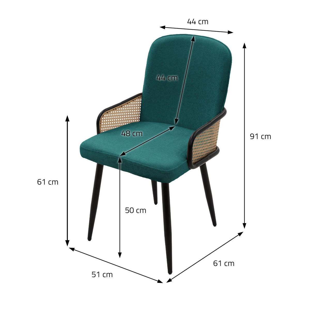 ESSZIMMERSTÜHLE 6er Set Petrol mit Stoffbezug Rattan Optik - Petrol/Schwarz, Naturmaterialien/Textil (51/91/61cm) - ML-DESIGN