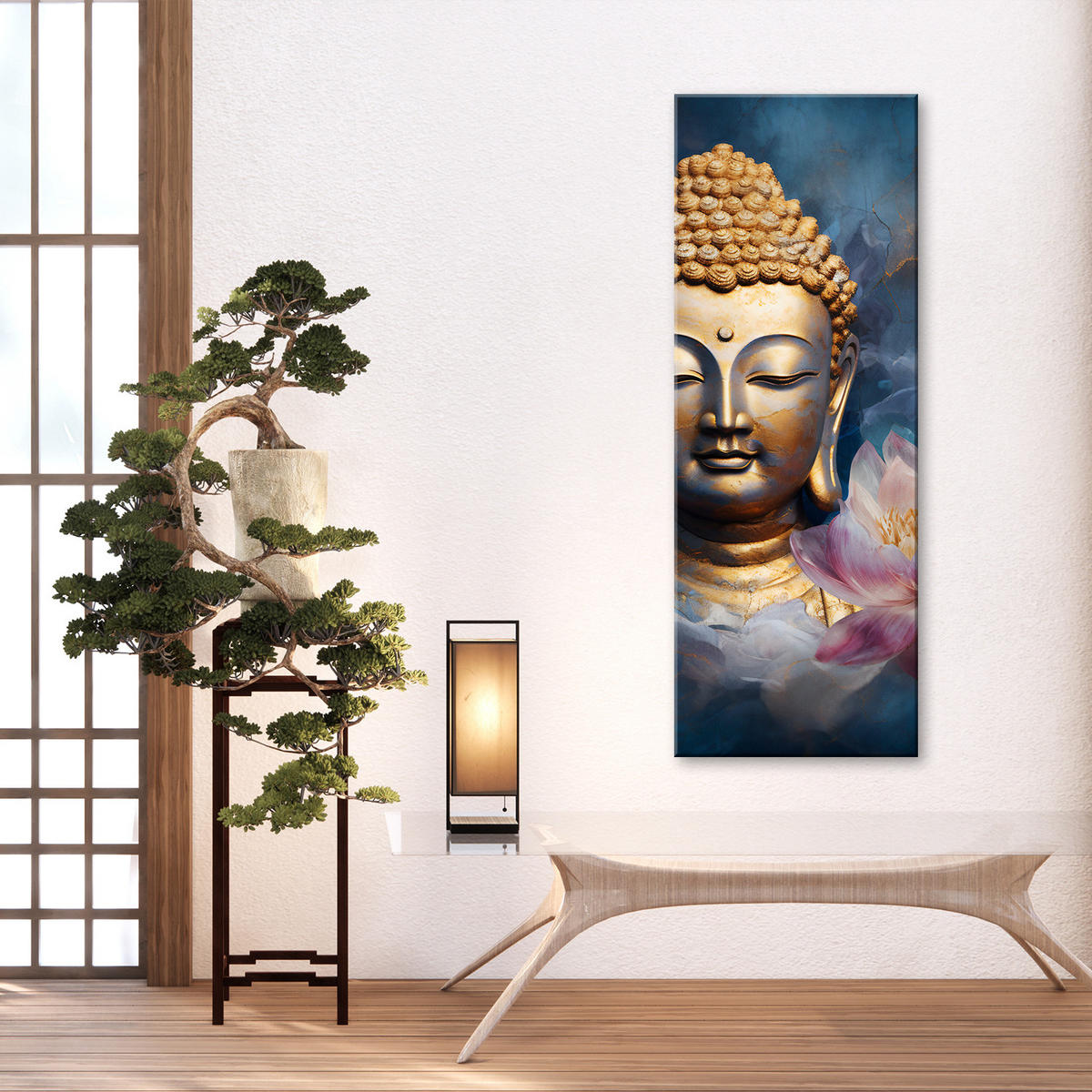 WANDBILD buddha statue - Goldfarben, Textil (30/90cm) - Feeby