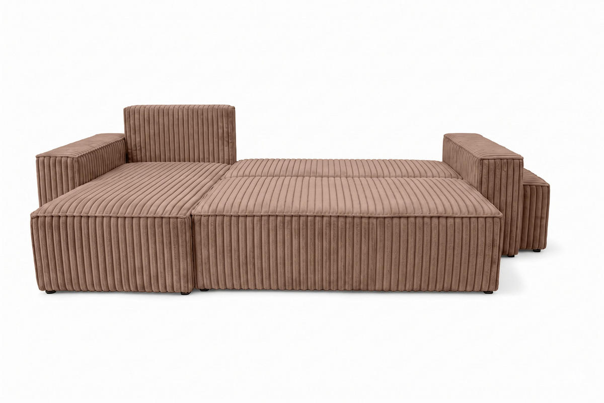 ECKSOFA Mit Schlaffunktion Und Pouf, Cordstoff Tilia, Braun, Links, Best L Mit Pouf - Braun, Holz (244/145cm) - Kaiser Möbel