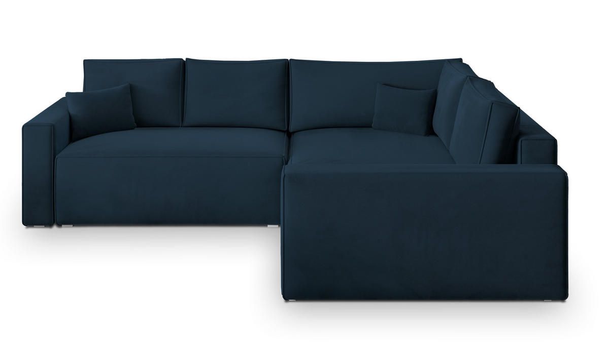 ECKSOFA ERONIS R-S Blau Velours-Stoff mit Schlaffunktion - Blau, Holz (265/194cm) - MASSENO