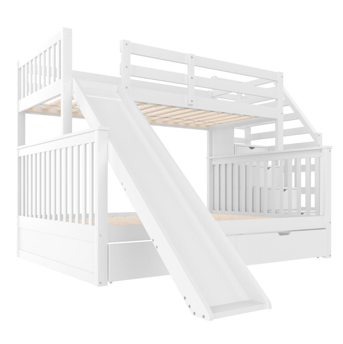 ETAGENBETT 90/200 über 140/200 cm mit Rutsche und Stauraum in Antikweiß - Weiß, Holzwerkstoff (90/200cm) - BEAOK