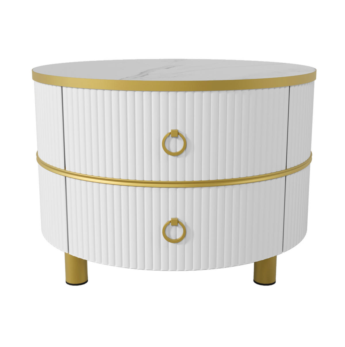 COUCHTISCH 2er-Set rund mit 2 Schubladen Weiß - Weiß, Metall (70/70/46cm) - Meubliv