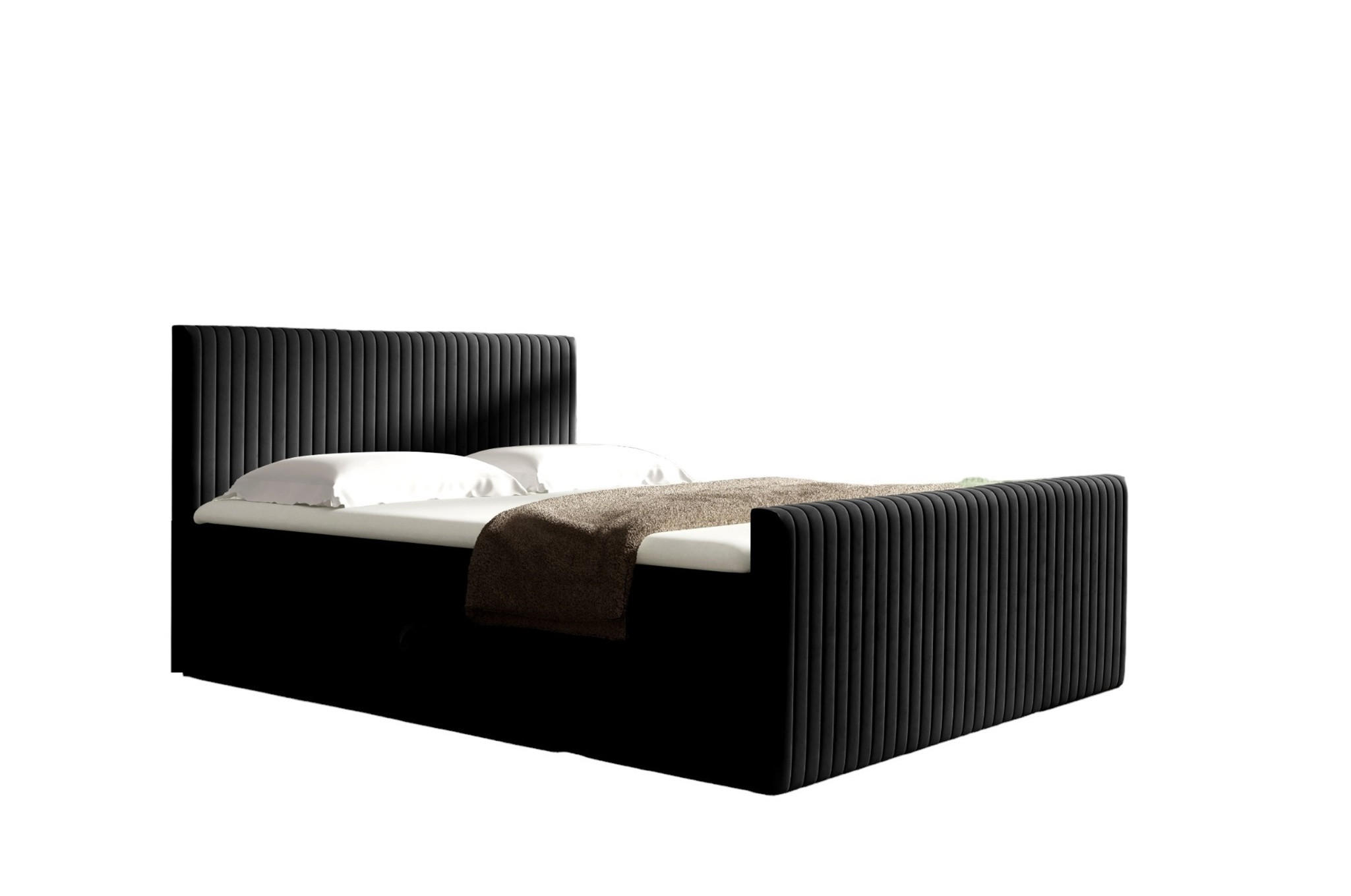 BOXBETT Adrien In Stoff überlänge - Schwarz, Holzwerkstoff/Textil (200/220cm) - Fun Möbel