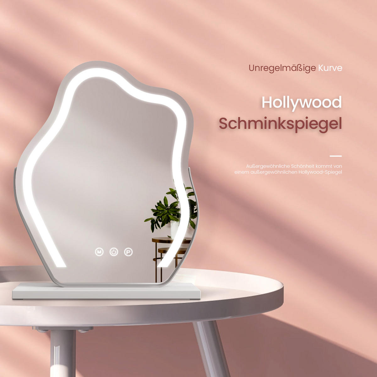 KOSMETIKSPIEGEL Unregelmäßige Form mit Beleuchtung, Weiß, 58,2/45 cm - Weiß, Glas (45/12/58.2cm) - EMKE