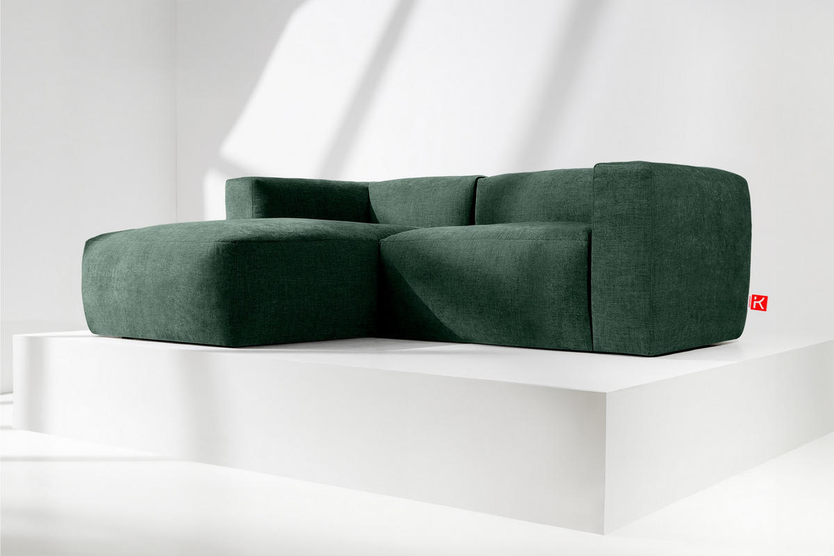 ECKMODULSOFA-LINKS BUFFO 3/4 Sitzer mit extrem weicher Sitzfläche, Gewebestoff, maritim - Grün, Textil (237/180cm) - KONSIMO®